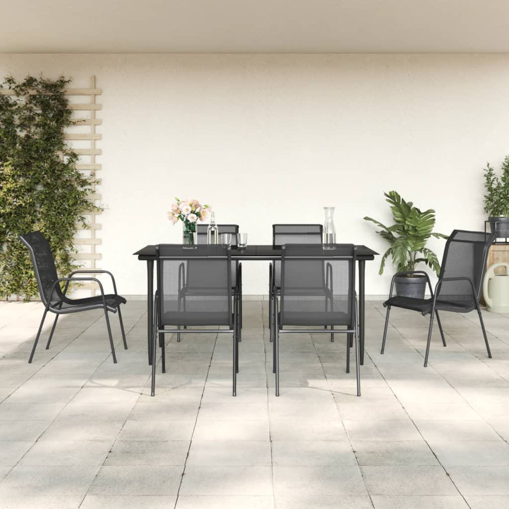 3 Piece Garden Dining Set Black Steel And Textilene
