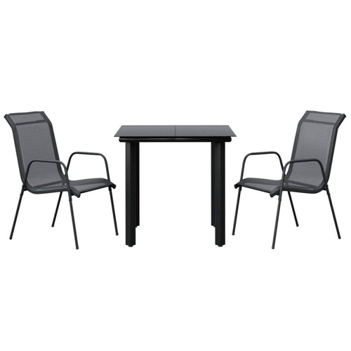 3 Piece Garden Dining Set Black Steel And Textilene