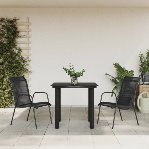 3 Piece Garden Dining Set Black Steel And Textilene