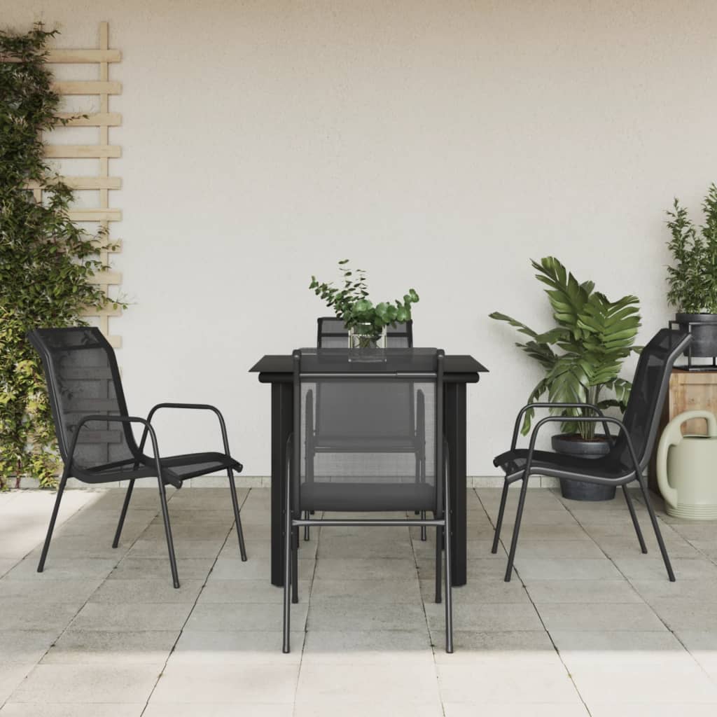 3 Piece Garden Dining Set Black Steel And Textilene