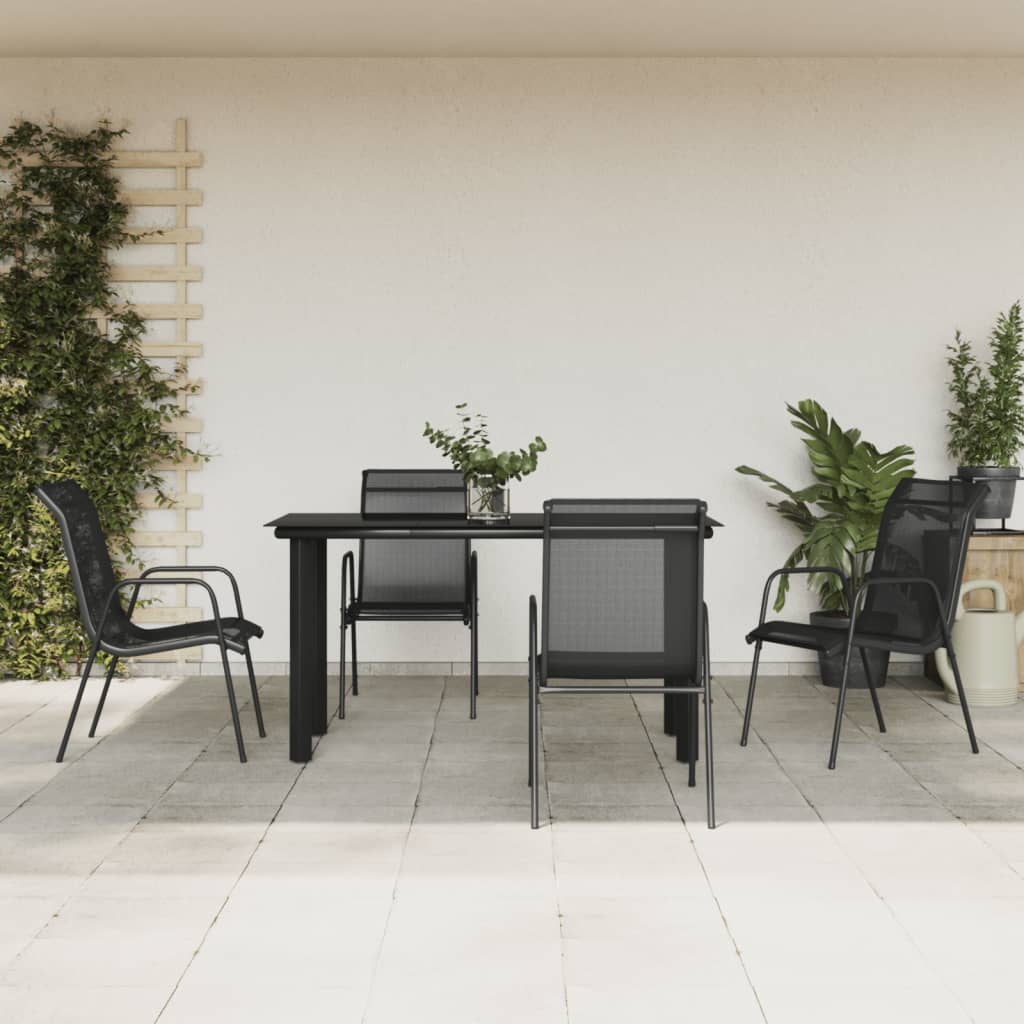 3 Piece Garden Dining Set Black Steel And Textilene