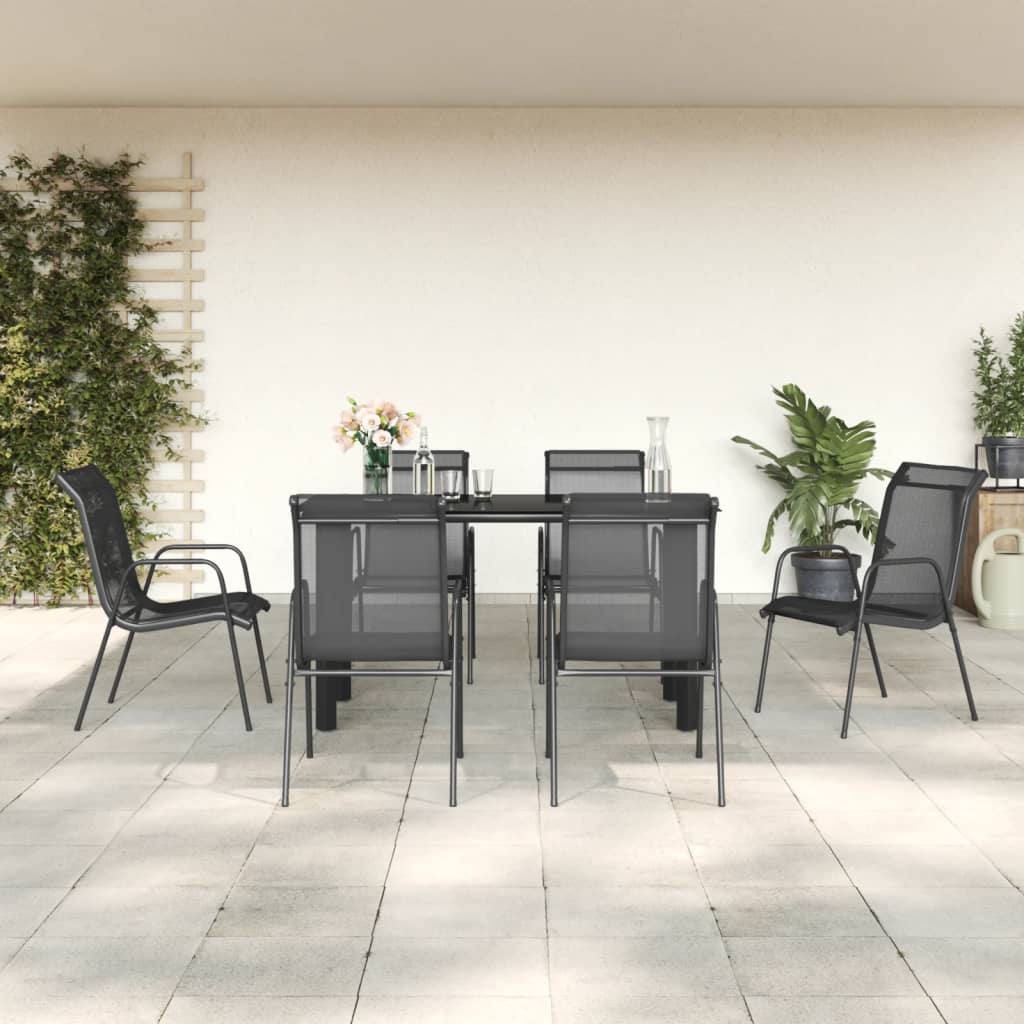 3 Piece Garden Dining Set Black Steel And Textilene