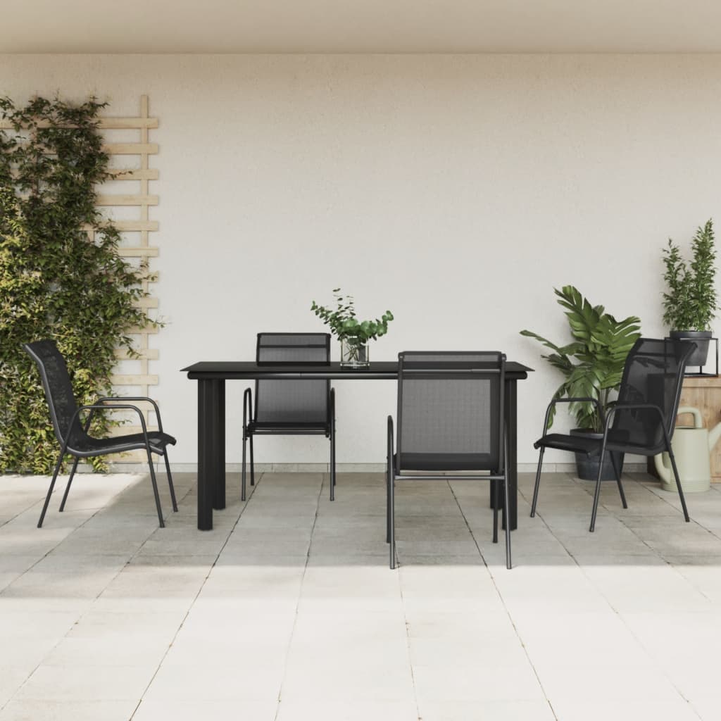 3 Piece Garden Dining Set Black Steel And Textilene
