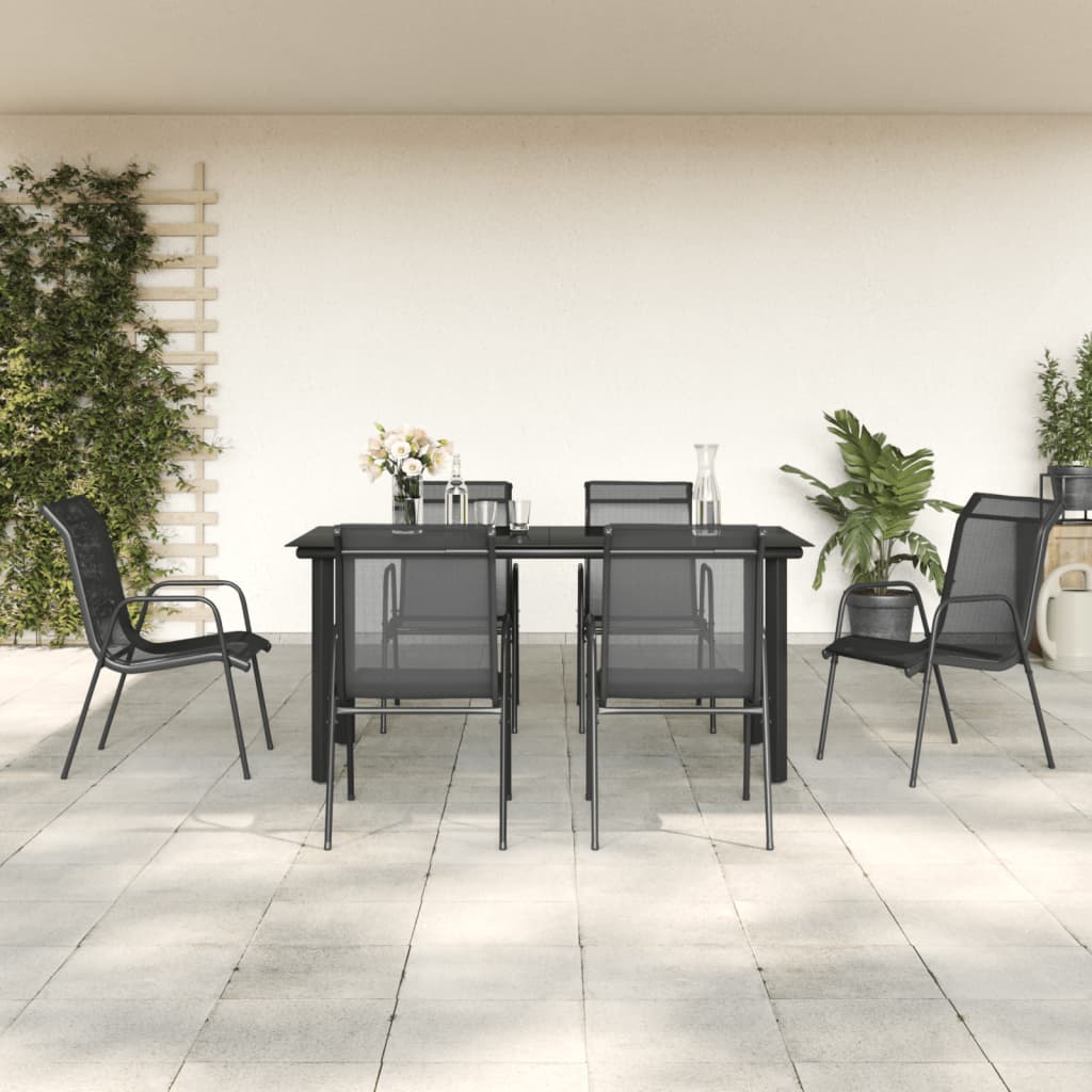3 Piece Garden Dining Set Black Steel And Textilene