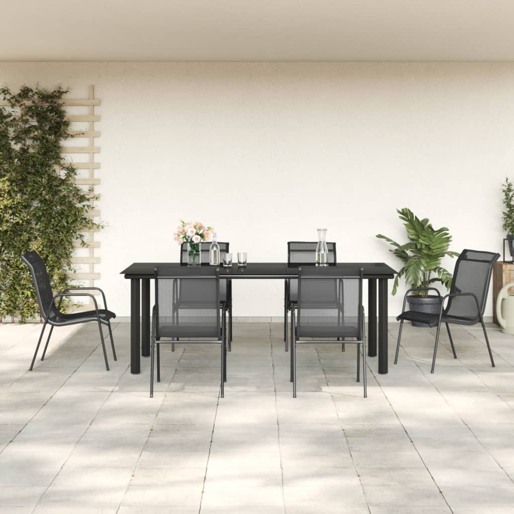 3 Piece Garden Dining Set Black Steel And Textilene