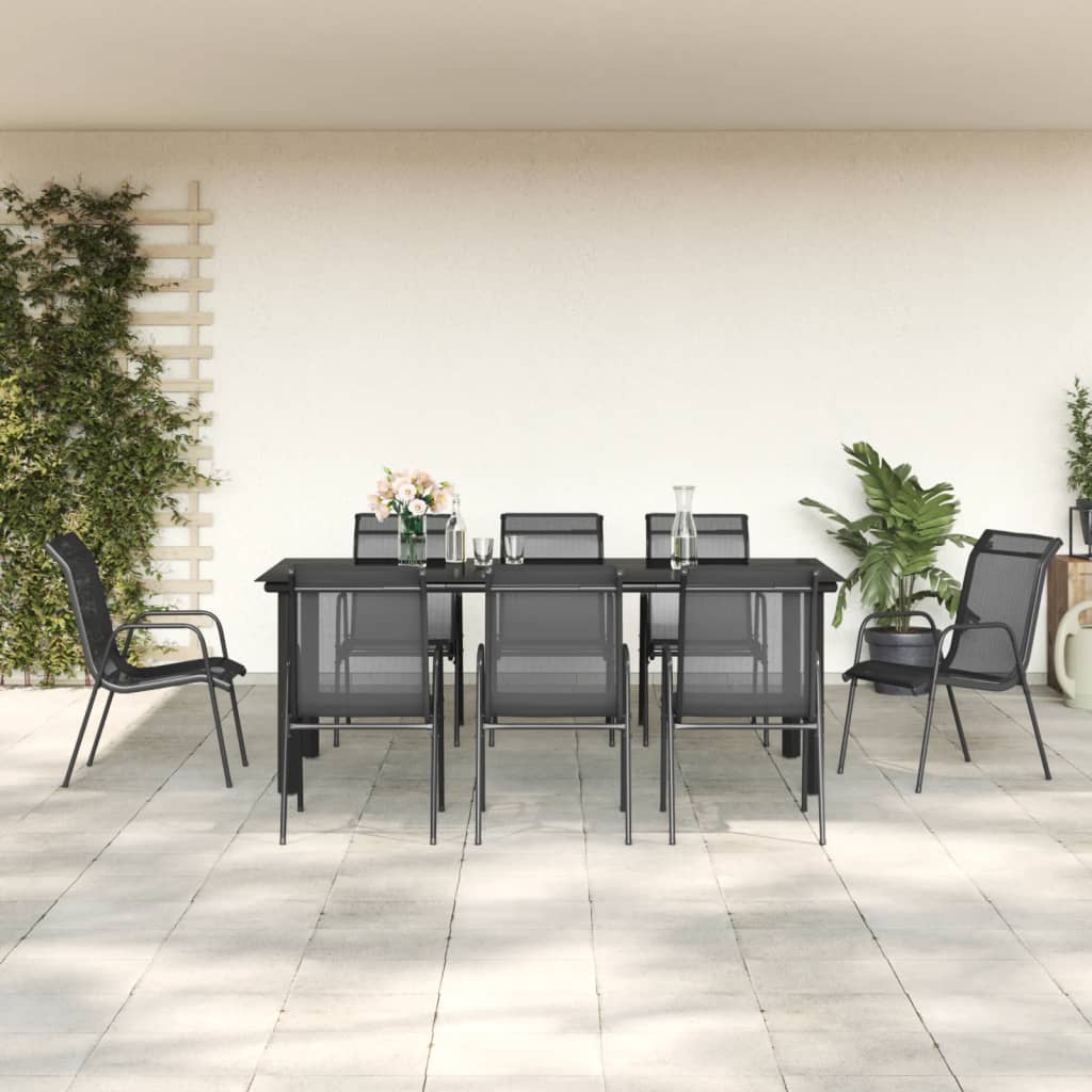 3 Piece Garden Dining Set Black Steel And Textilene