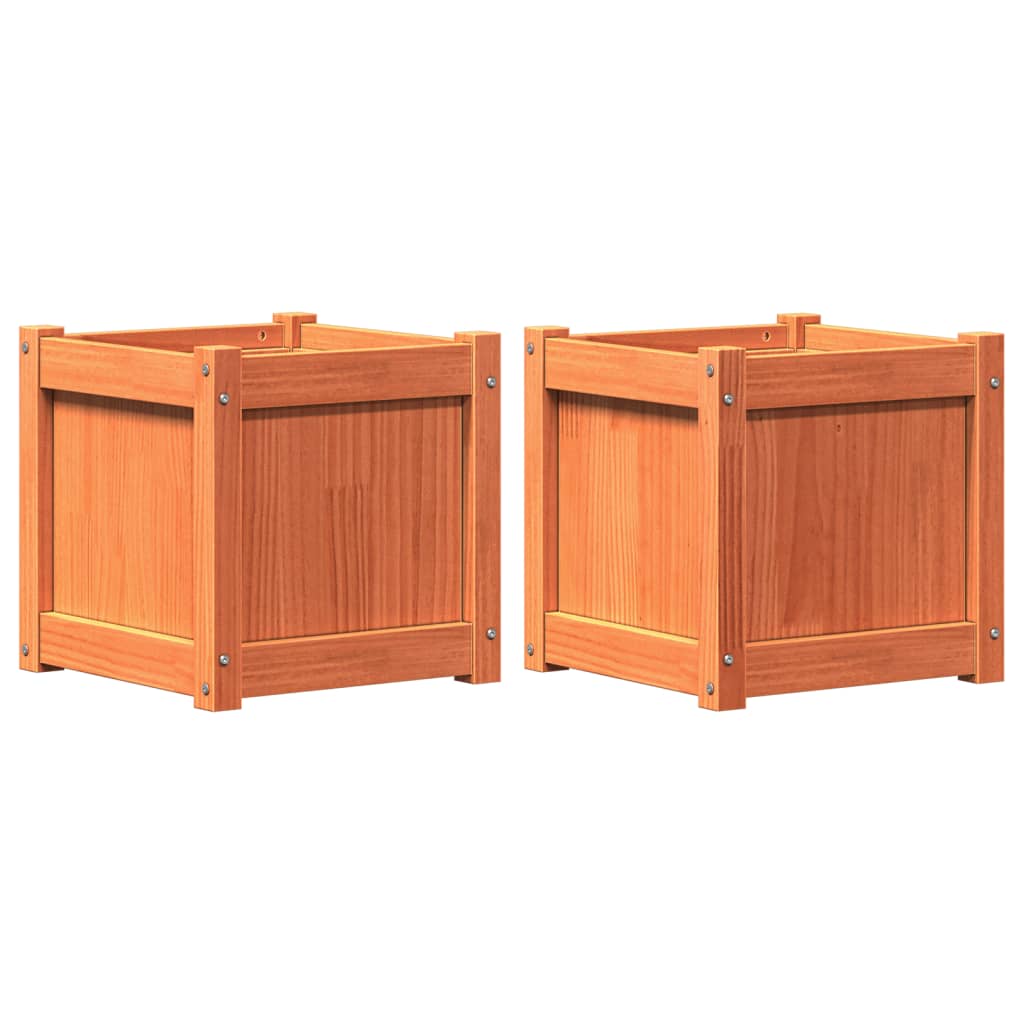 Garden Planters 2 Pcs Wax Brown Solid Wood Pine