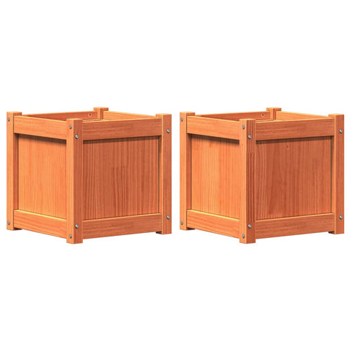 Garden Planters 2 Pcs Wax Brown Solid Wood Pine