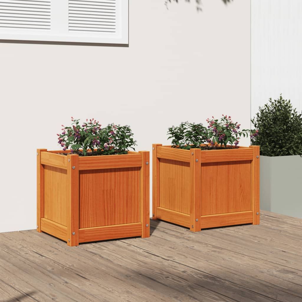 Garden Planters 2 Pcs Wax Brown Solid Wood Pine