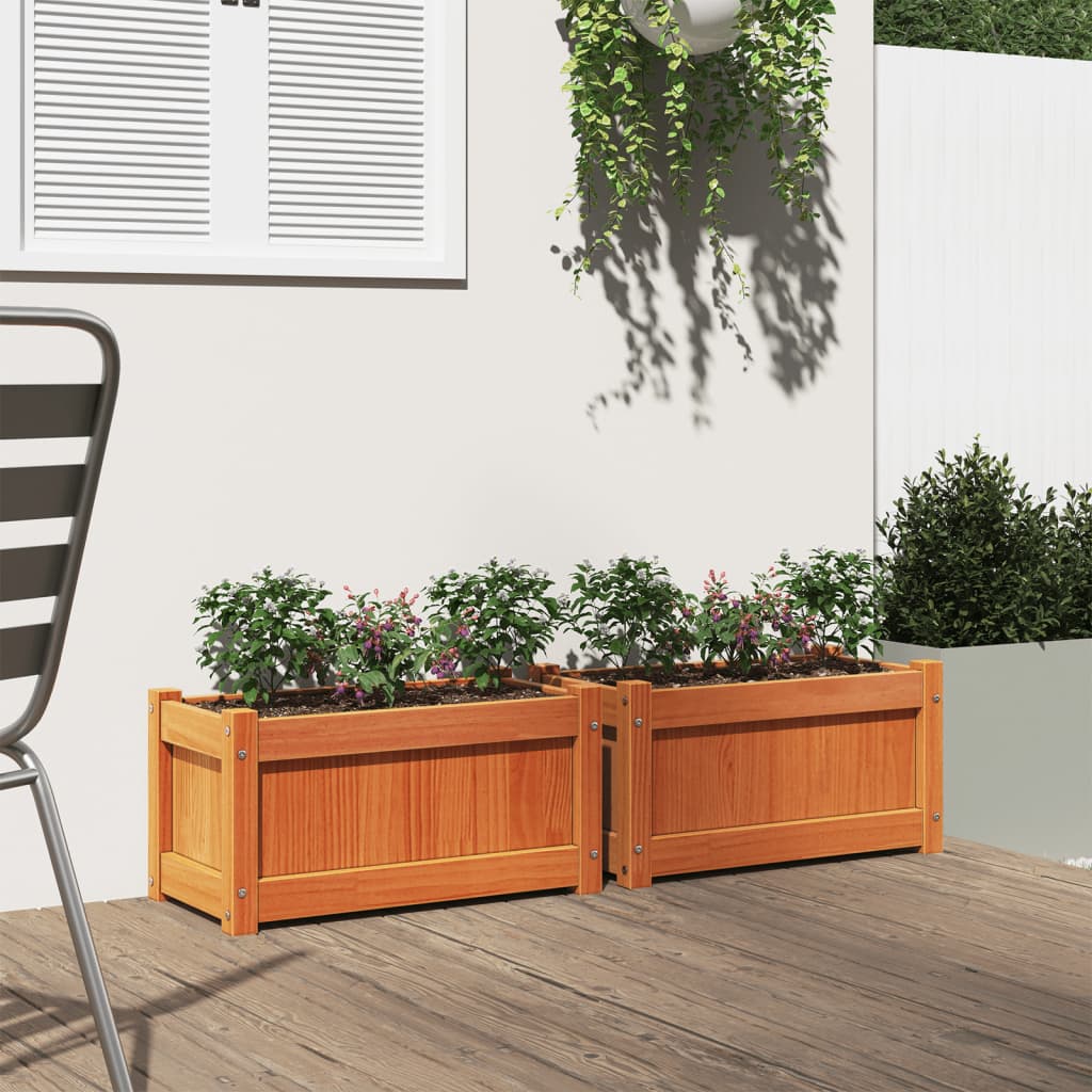 Garden Planters 2 Pcs Wax Solid Wood Pine