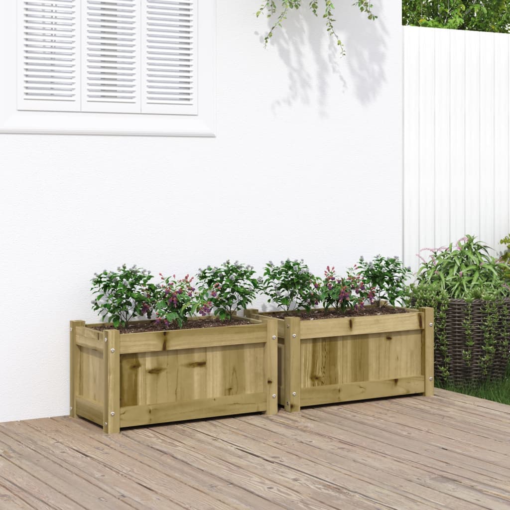 Garden Planters 2 Pcs Wax Solid Wood Pine