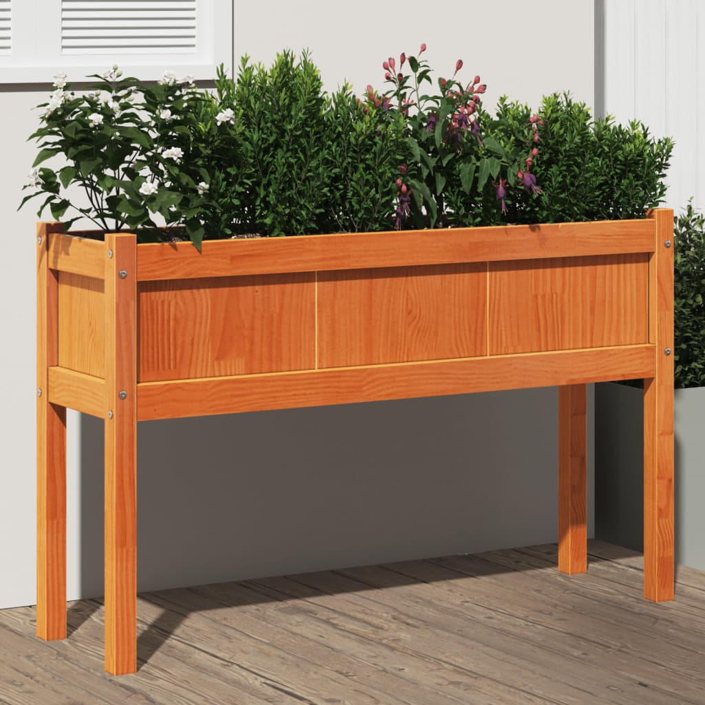 Garden Planters 2 Pcs With Legs Wax Brown Solid Wood Pine