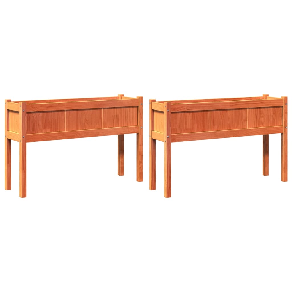Garden Planters 2 Pcs With Legs Wax Brown Solid Wood Pine