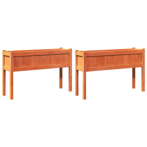 Garden Planters 2 Pcs With Legs Wax Brown Solid Wood Pine
