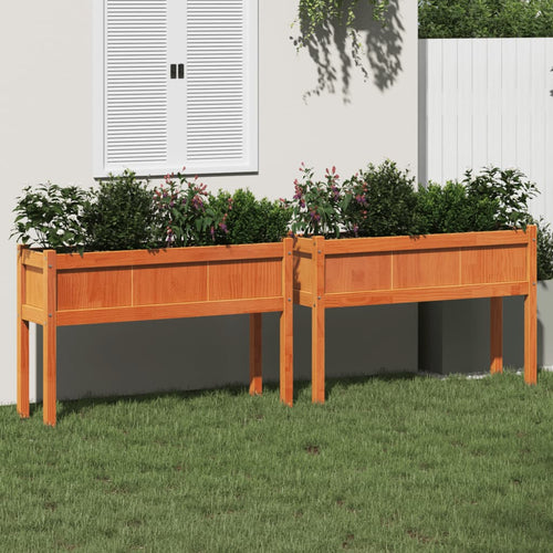 Garden Planters 2 Pcs With Legs Wax Brown Solid Wood Pine
