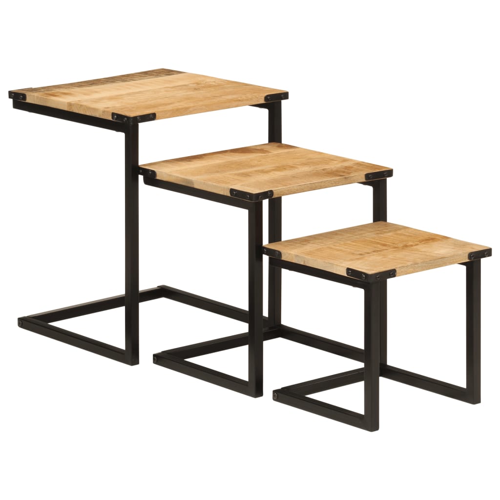 Nesting Coffee Tables 3 Pcs Solid Wood Mango And Iron