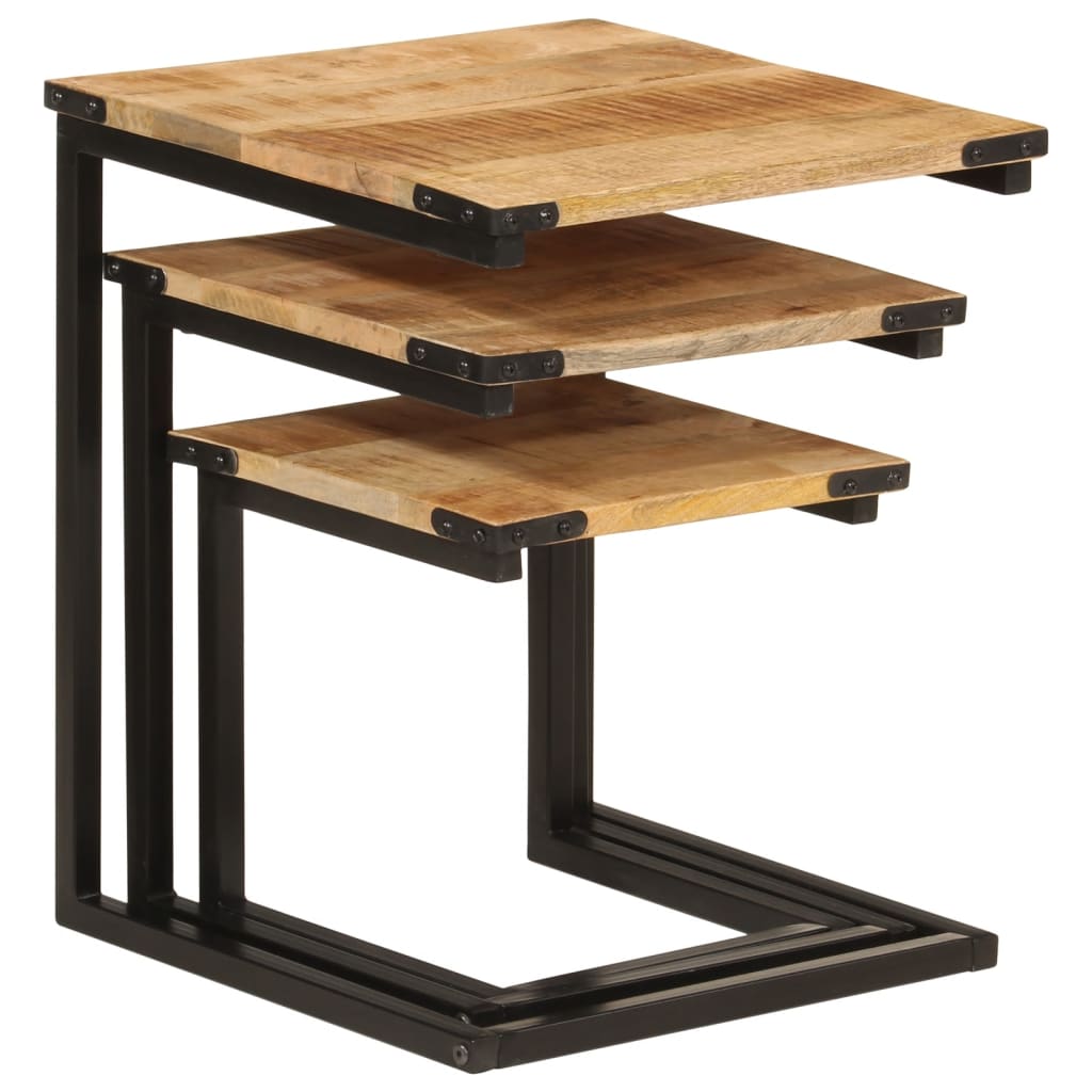 Nesting Coffee Tables 3 Pcs Solid Wood Mango And Iron