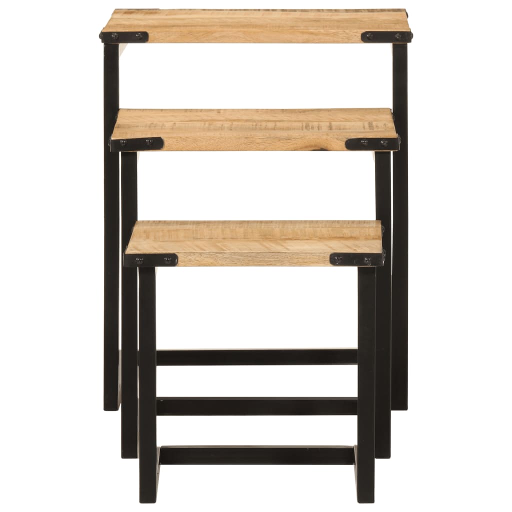 Nesting Coffee Tables 3 Pcs Solid Wood Mango And Iron