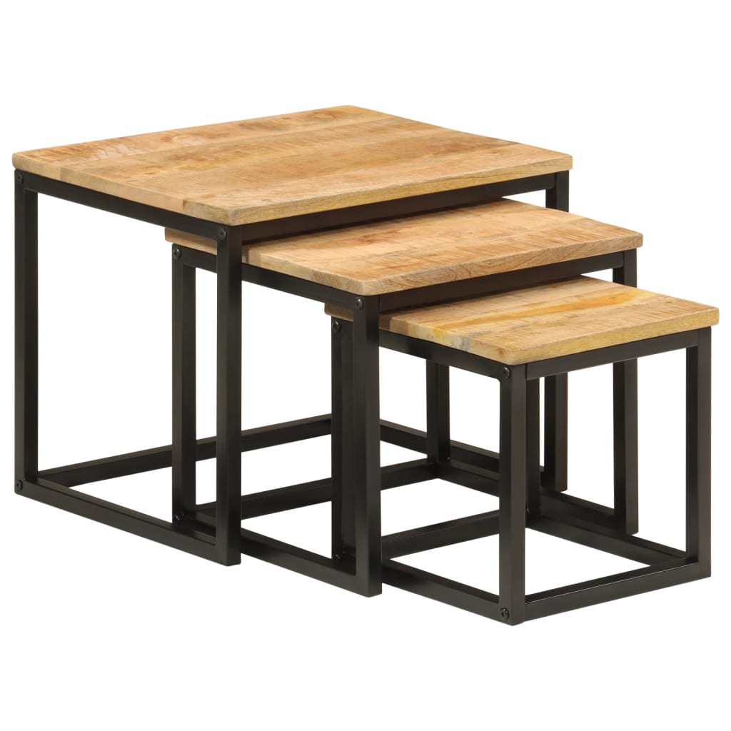Nesting Coffee Tables 3 Pcs Solid Wood Mango And Iron