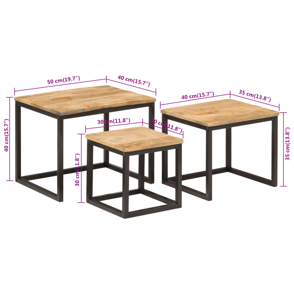Nesting Coffee Tables 3 Pcs Solid Wood Mango And Iron
