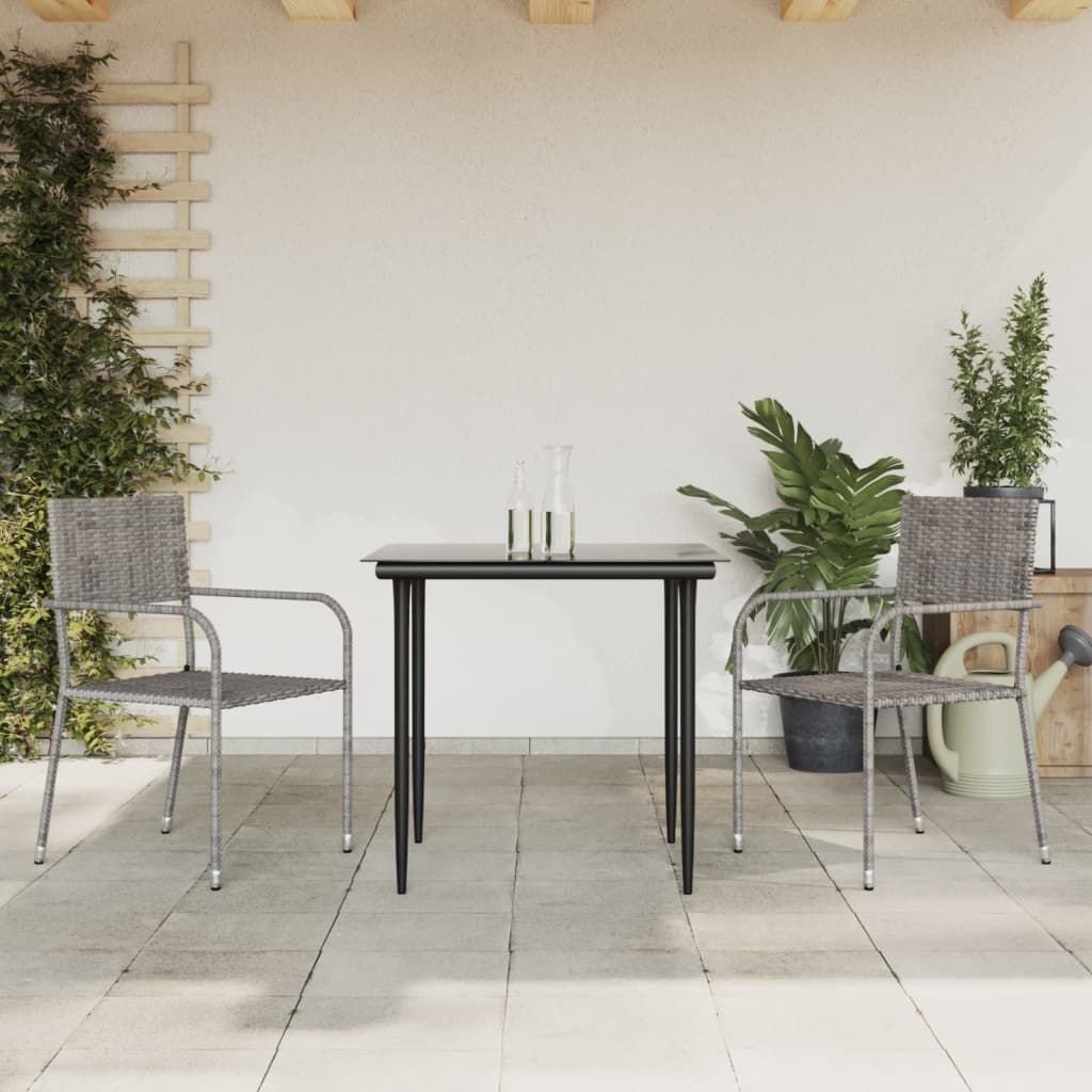 5 Piece Garden Dining Set Grey And Black Poly Rattan And Steel