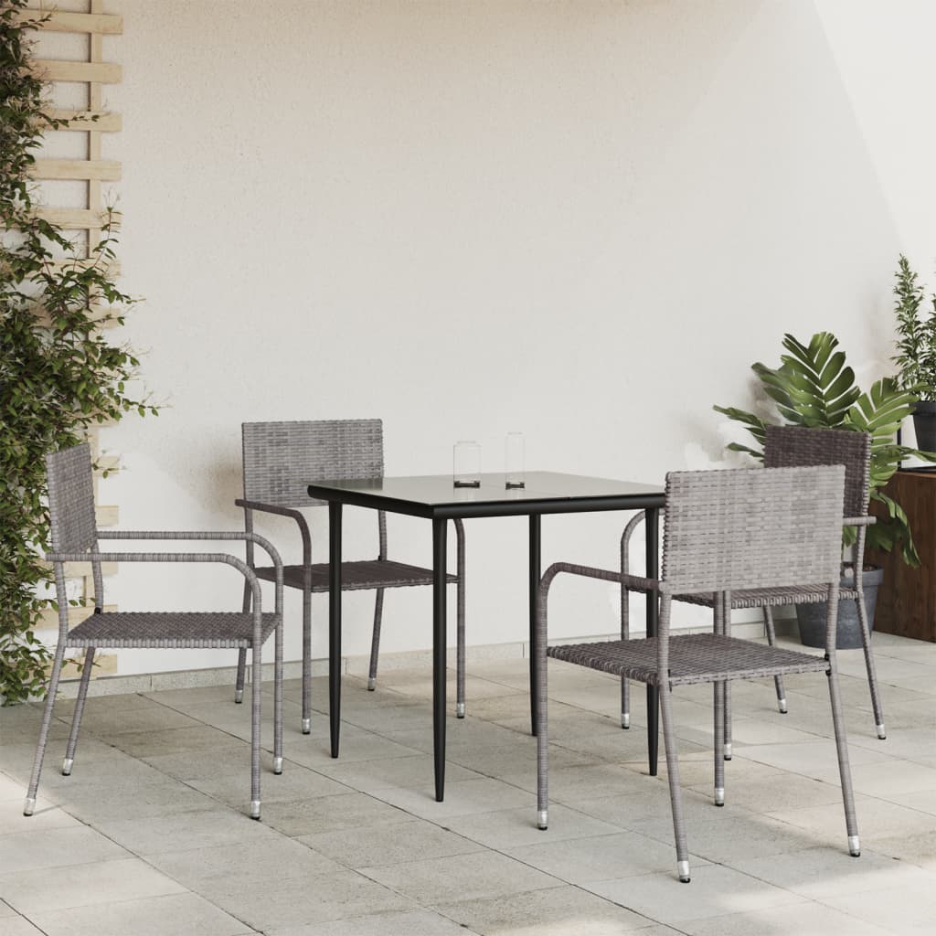 5 Piece Garden Dining Set Grey And Black Poly Rattan And Steel
