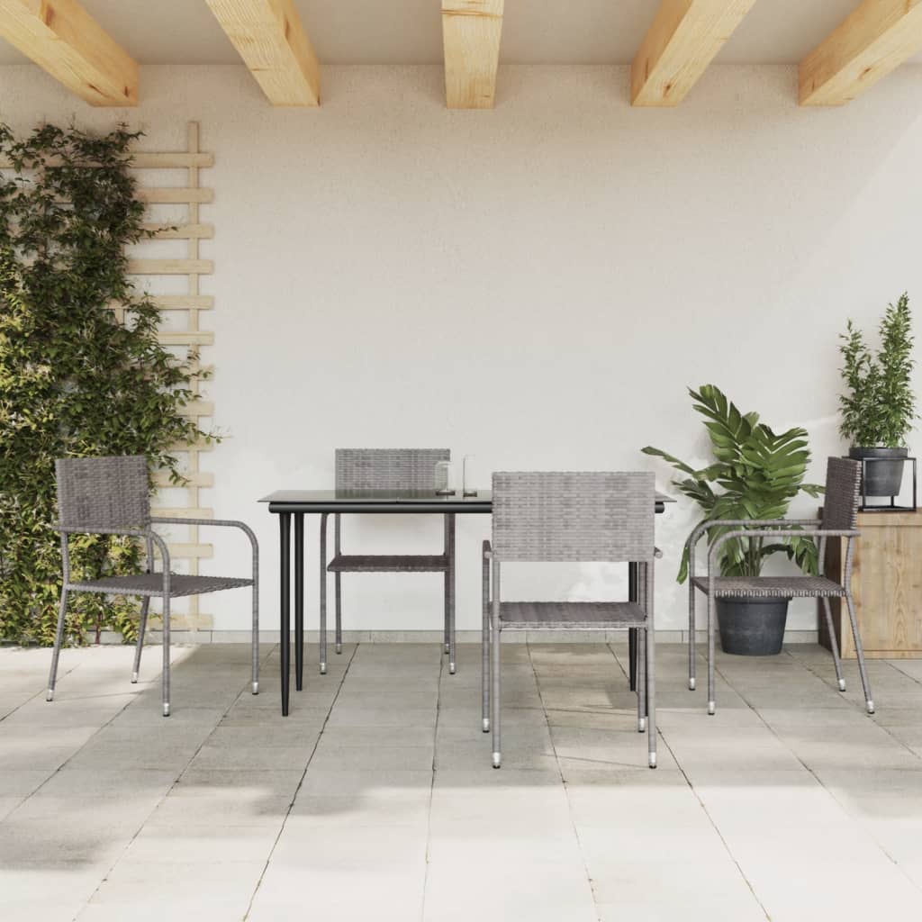 5 Piece Garden Dining Set Grey And Black Poly Rattan And Steel