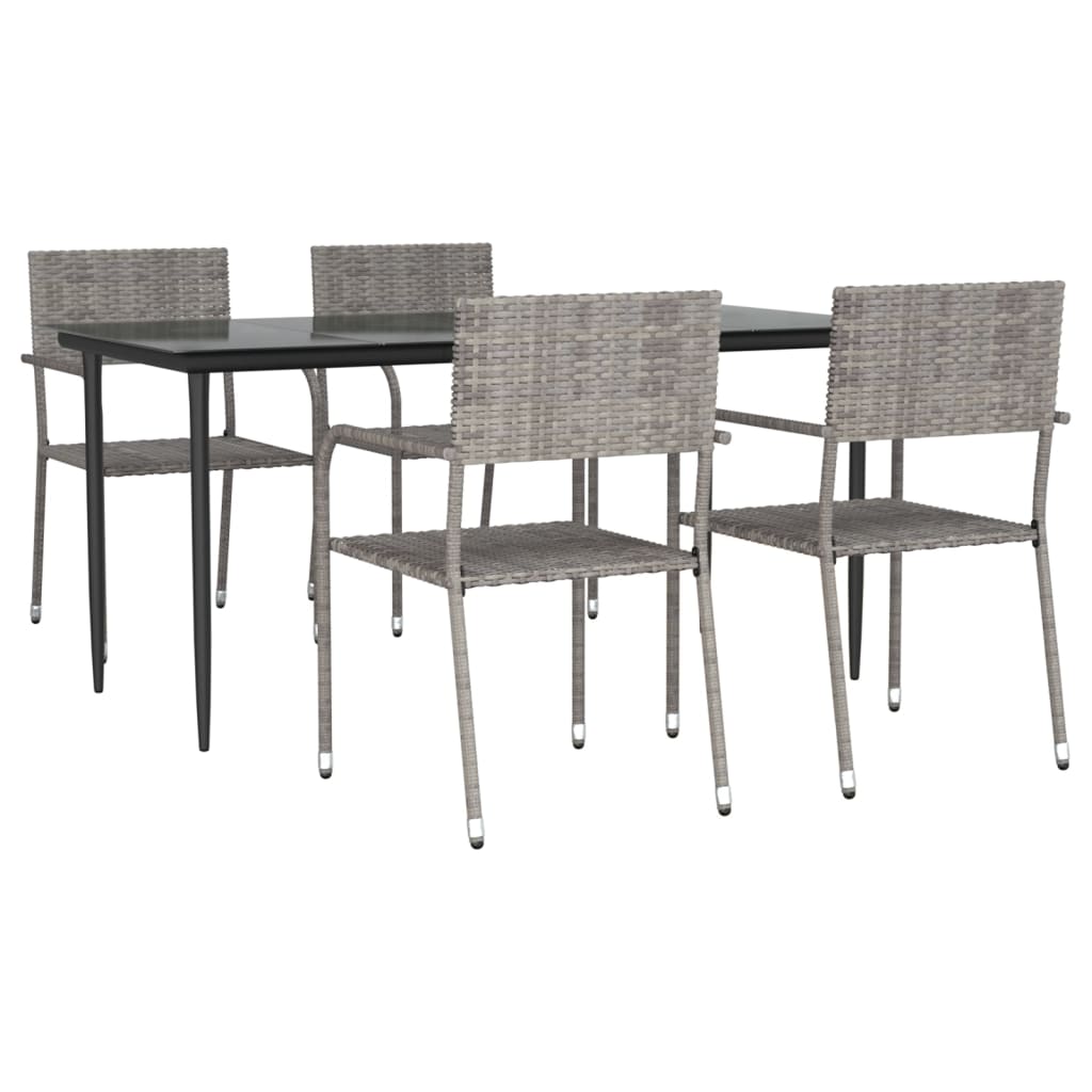 5 Piece Garden Dining Set Grey And Black Poly Rattan And Steel