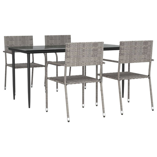 5 Piece Garden Dining Set Grey And Black Poly Rattan And Steel