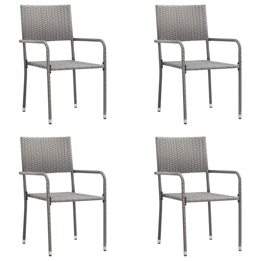 5 Piece Garden Dining Set Grey And Black Poly Rattan And Steel