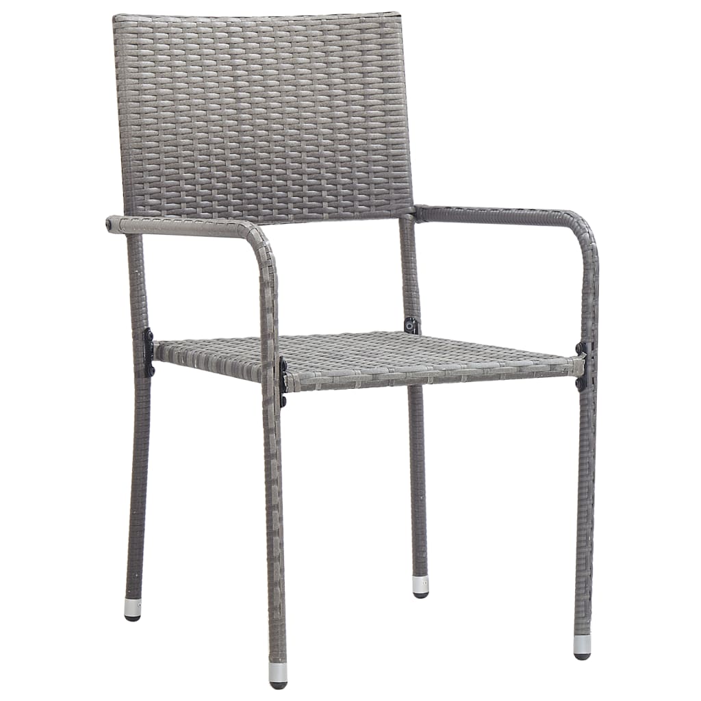 5 Piece Garden Dining Set Grey And Black Poly Rattan And Steel