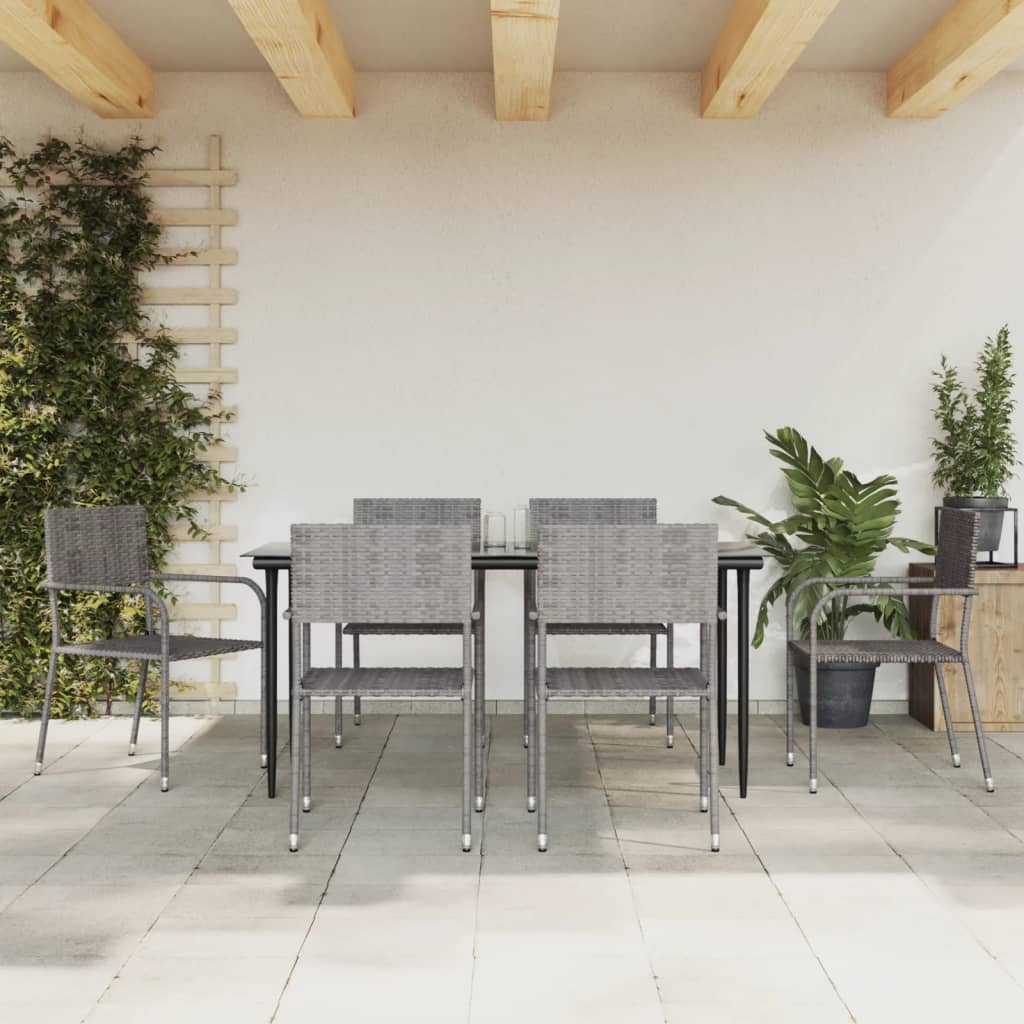 5 Piece Garden Dining Set Grey And Black Poly Rattan And Steel