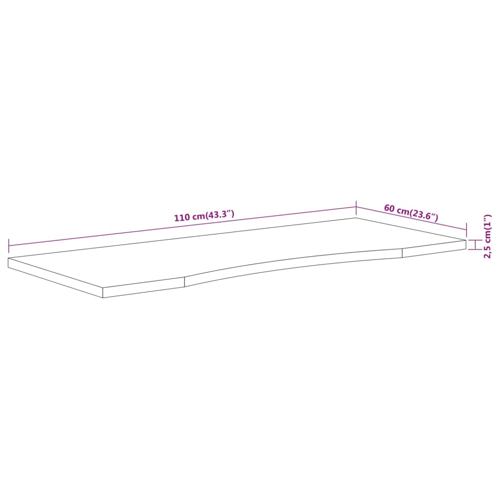 Desk Top 110X60X2.5 Cm Rectangular Solid Wood Acacia