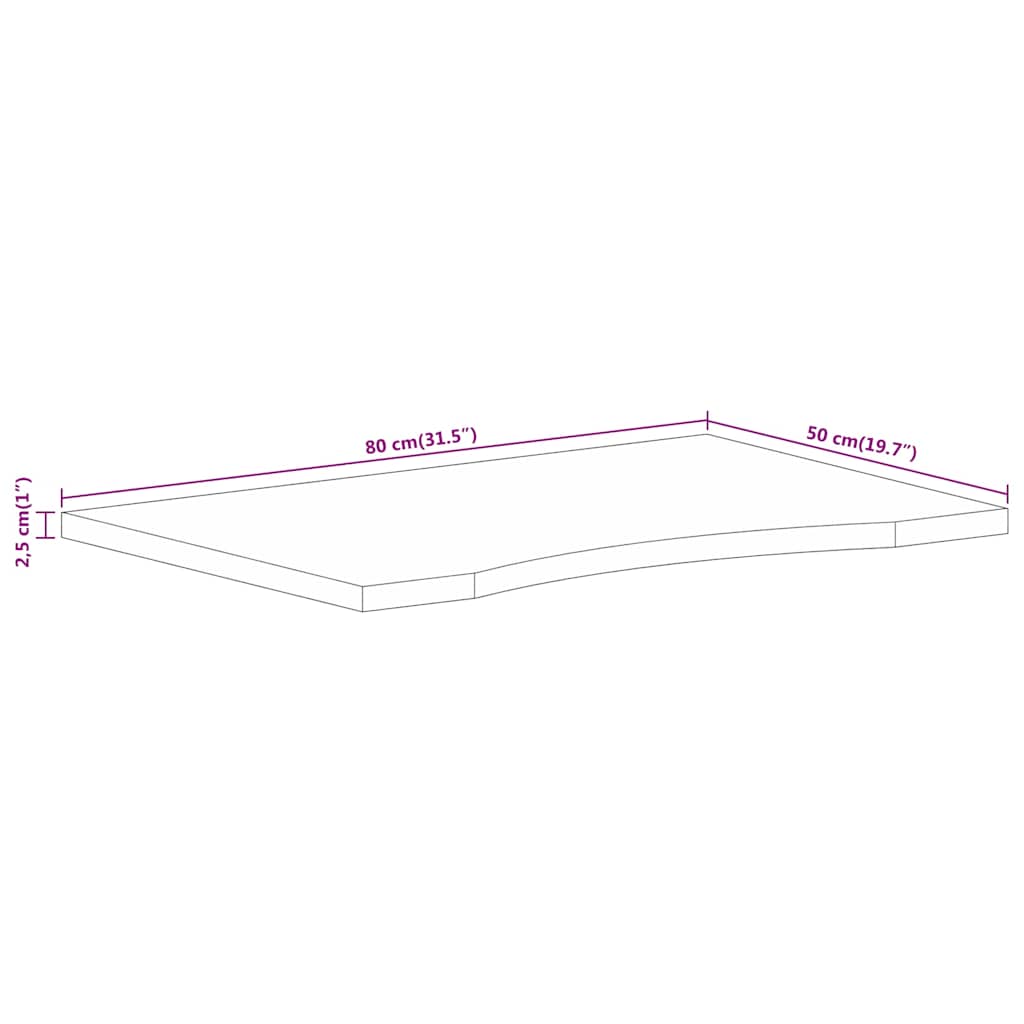 Table Tops Desk Top Curve 80X50X2.5 Cm Solid Wood Rough Mango LED 80 cm