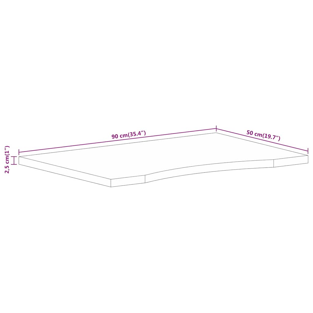Desk Top With Curve 90X50X2.5 Cm Solid Wood Rough Mango