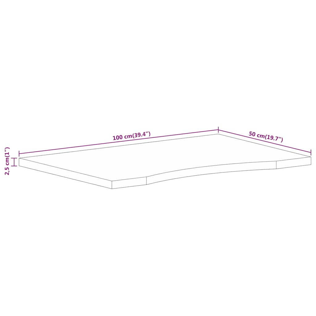 Desk Top With Curve 100X50X2.5 Cm Solid Wood Rough Mango
