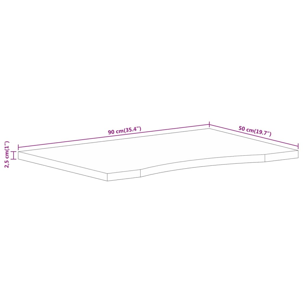 Desk Top With Curve 90X50X2.5 Cm Solid Wood Rough Mango