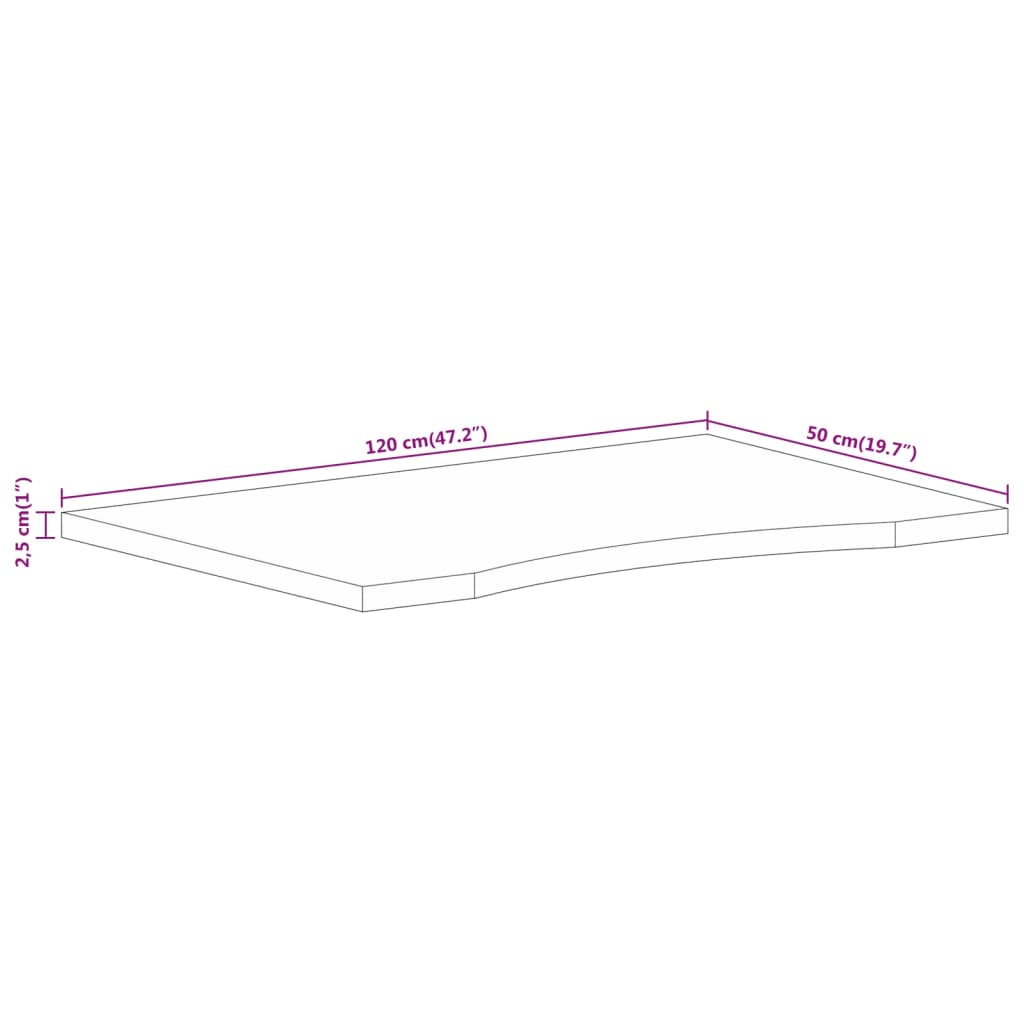 Desk Top With Curve 120X50X2.5 Cm Solid Wood Rough Mango