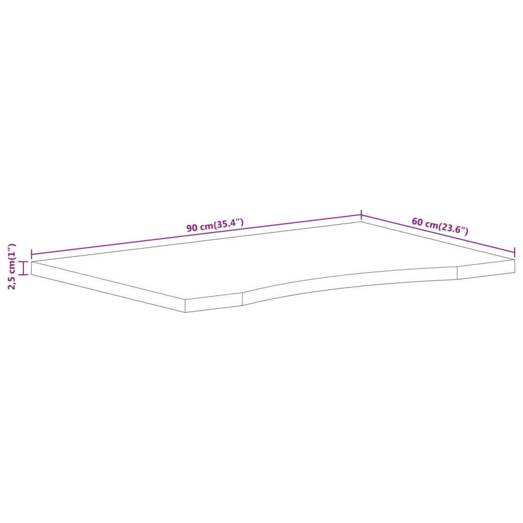 Desk Top With Curve 90X60X2.5 Cm Solid Wood Rough Mango