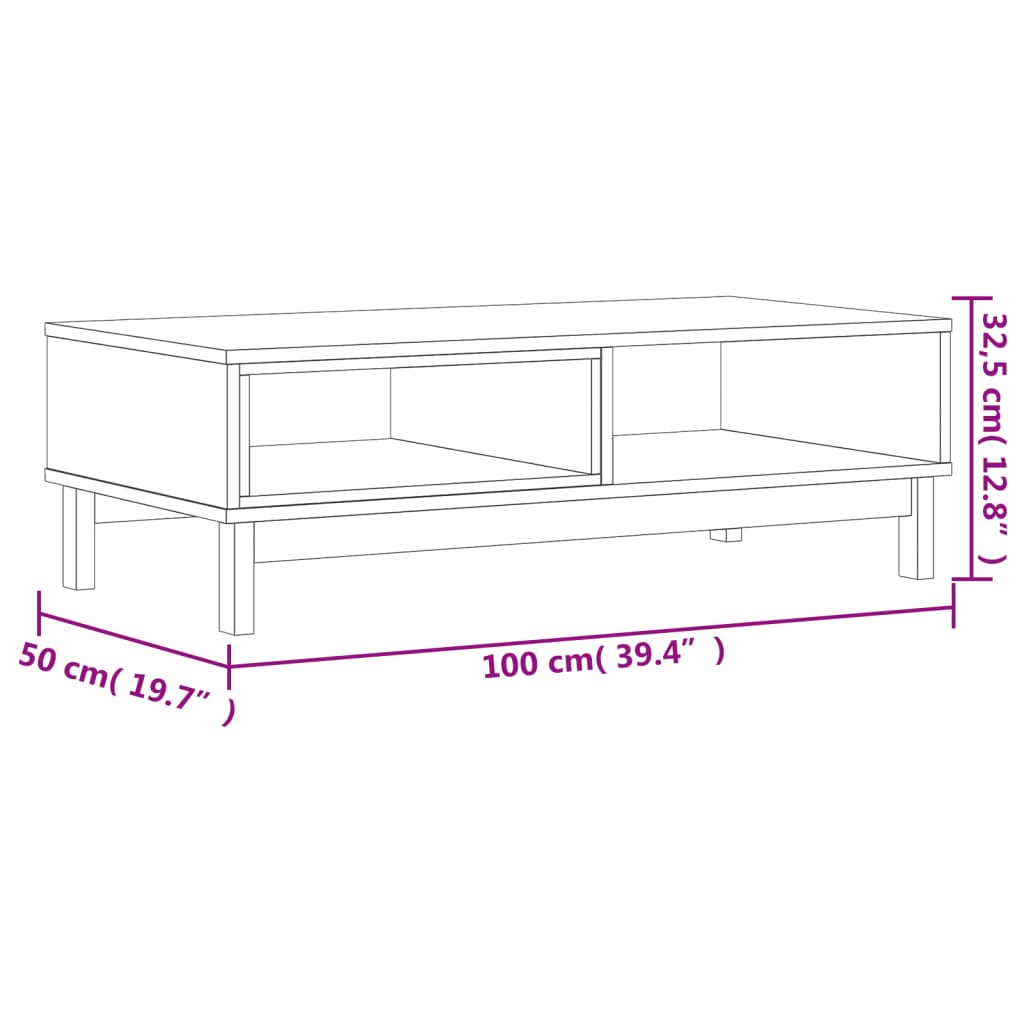 Coffee Table Flam 100X50X32.5 Cm Solid Wood Pine 100 cm