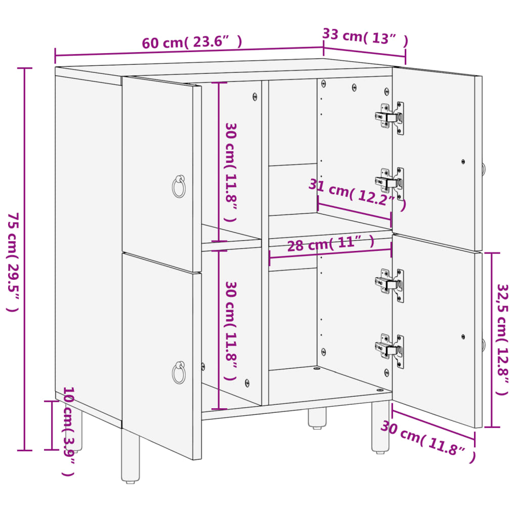 Side Cabinet 60X33X75 Cm Solid Wood Mango