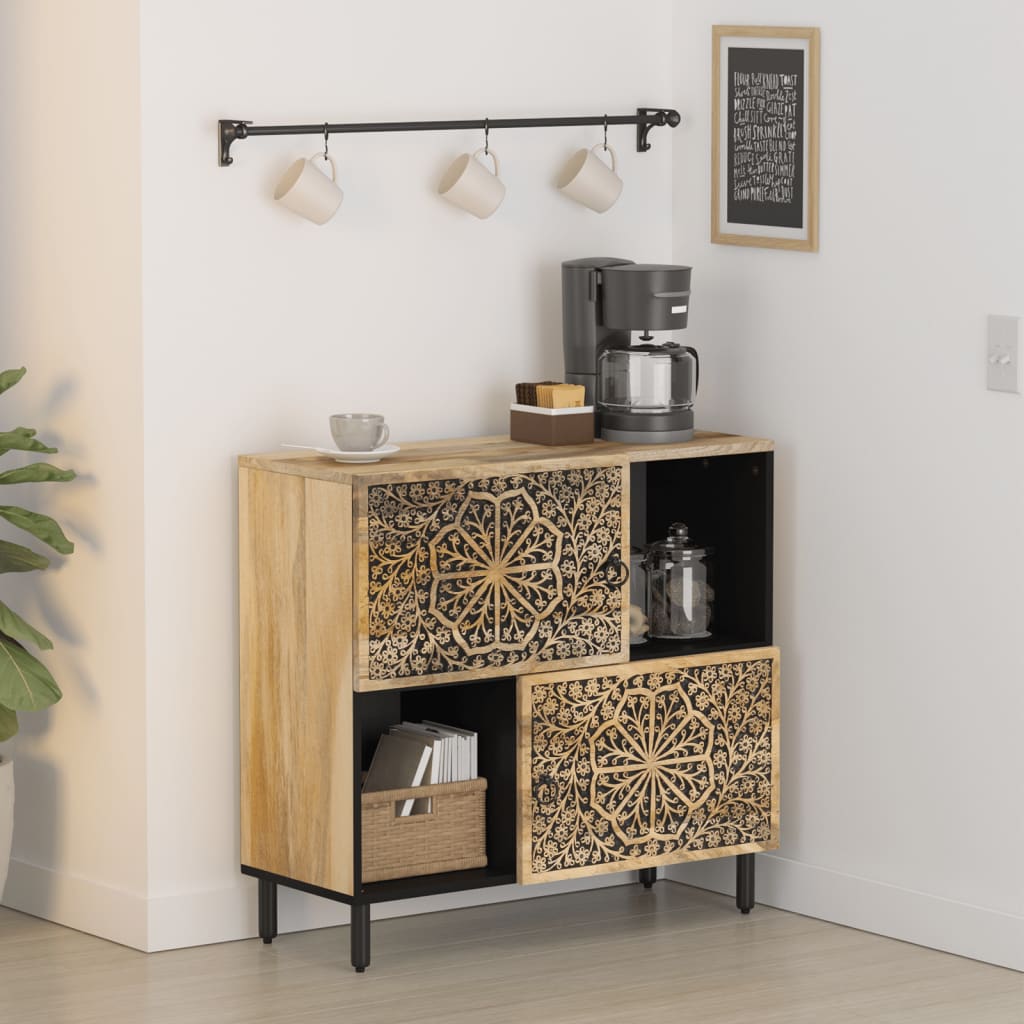 Sideboard Side Cabinet 80X33X75 Cm Solid Wood Mango engineered wood iron 80 cm