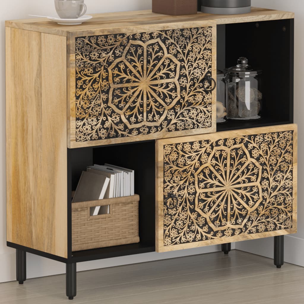 Sideboard Side Cabinet 80X33X75 Cm Solid Wood Mango engineered wood iron 80 cm