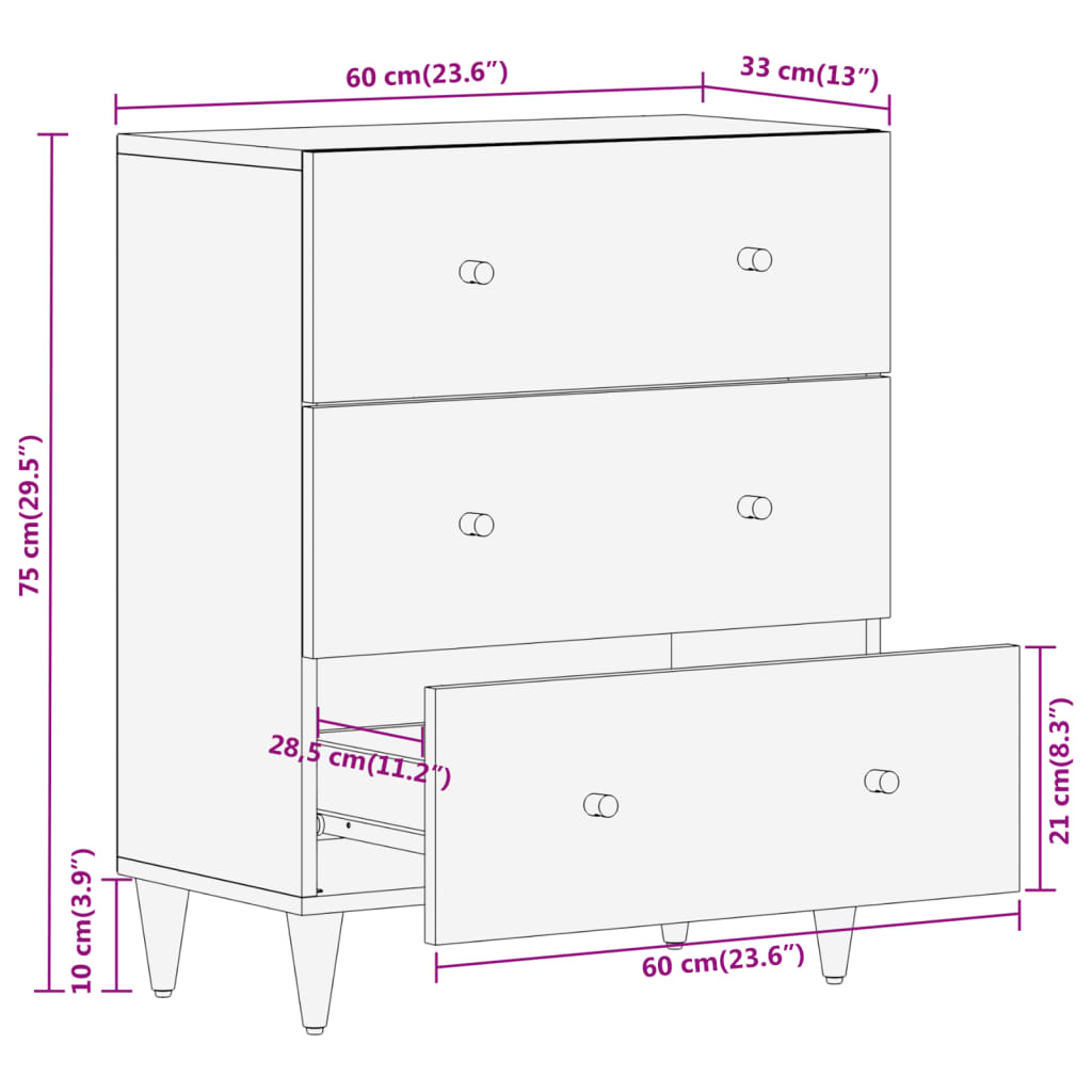 Side Cabinet 60X33X75 Cm Solid Wood Mango