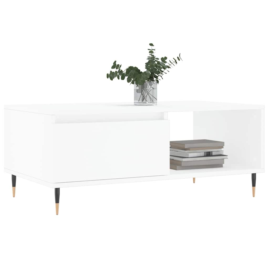 Coffee Table Smoked Oak Drawer Storage Living Room 90x50cm white Engineered wood