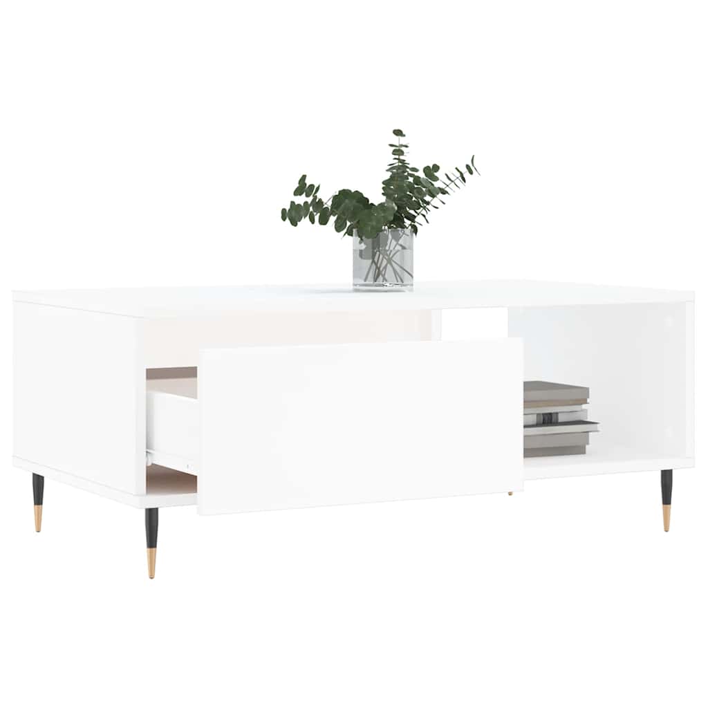 Coffee Table Smoked Oak Drawer Storage Living Room 90x50cm white Engineered wood