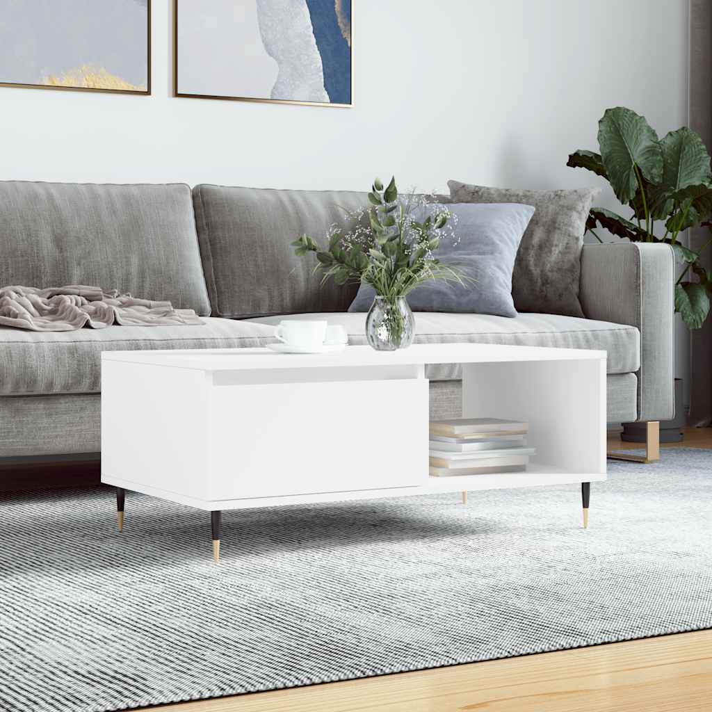 Coffee Table Smoked Oak Drawer Storage Living Room 90x50cm white Engineered wood