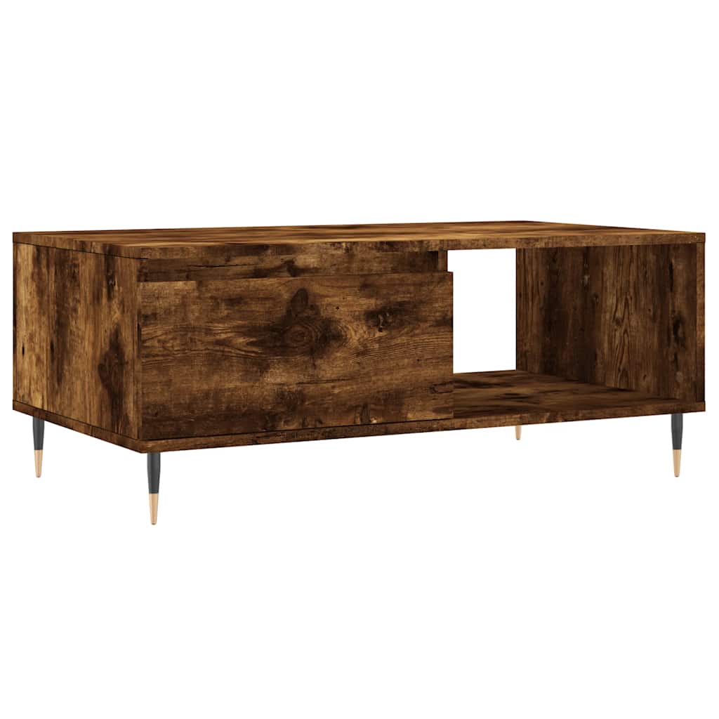 Coffee Table Smoked Oak Drawer Storage Living Room 90x50cm white Engineered wood