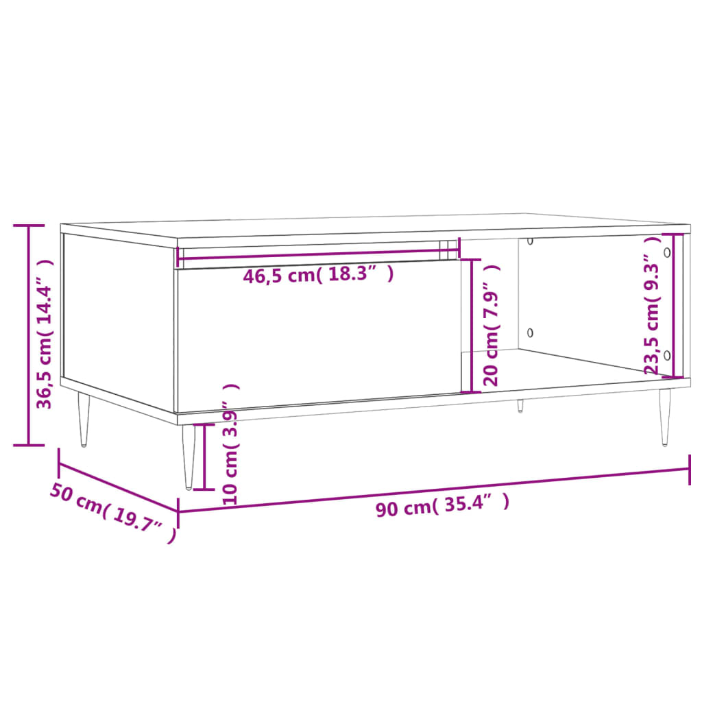 Coffee Table 90X50X36.5 Cm Engineered Wood
