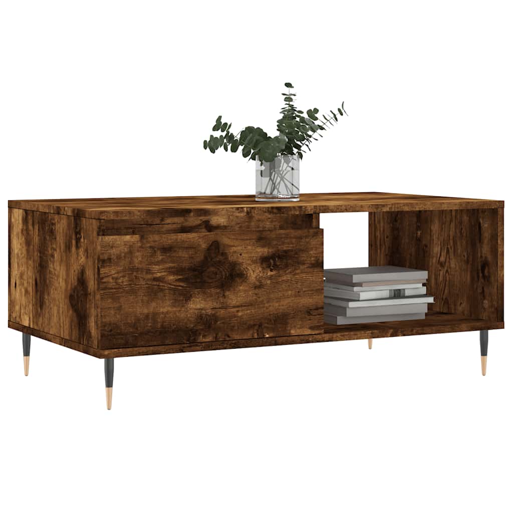 Coffee Table Smoked Oak Drawer Storage Living Room 90x50cm white Engineered wood